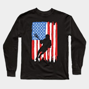 American Flag Lacrosse Graphic Long Sleeve T-Shirt